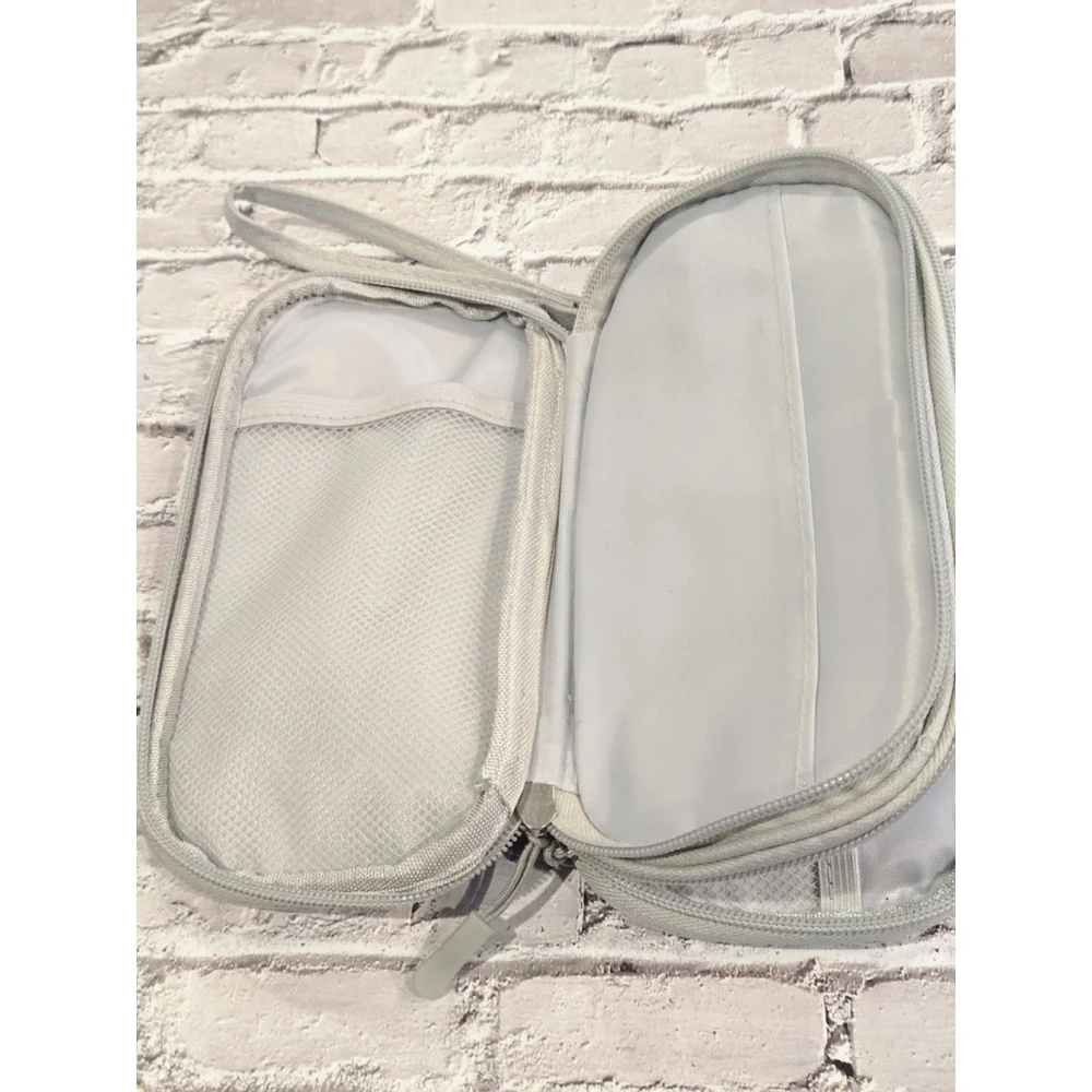 TECH Organizer Bag, Gray And Pink, Zipper Closures, Two Pockets, Wristlet Strap